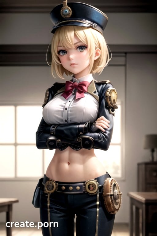 512px x 768px - Arms Crossed, Accurate Steampunk Army Commander Closed Up Uniform Arms  Crossed Under Her Chest Thin Waist