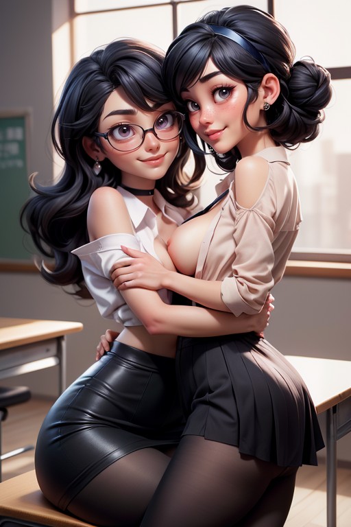 Curly, Lesbians, 3d (cartoon) AI Porn