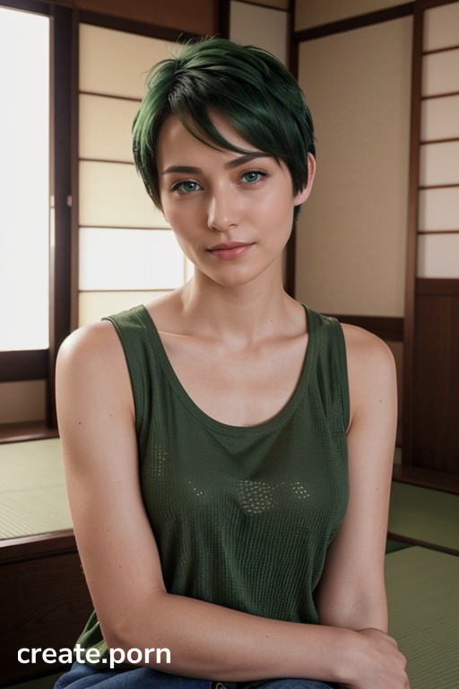 Green Hair Very Short Hair Skinny AI Porn 