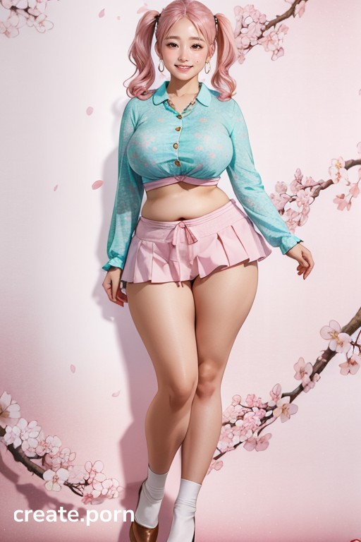 Round Jaw, Very Thick Legs, Happy And Big Smile Asian AI Porn