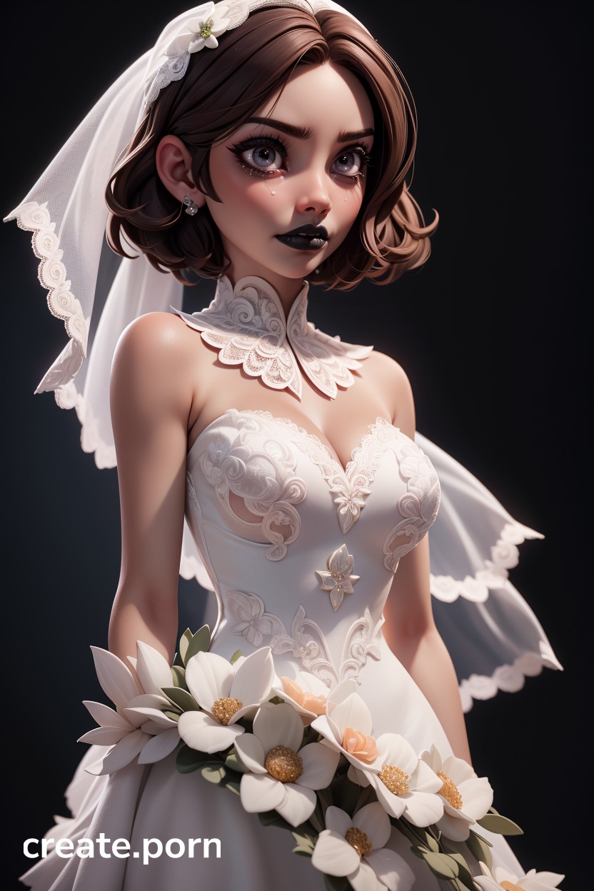 3d (cartoon), Wedding Dress, Lace Wedding Dress AI Porn