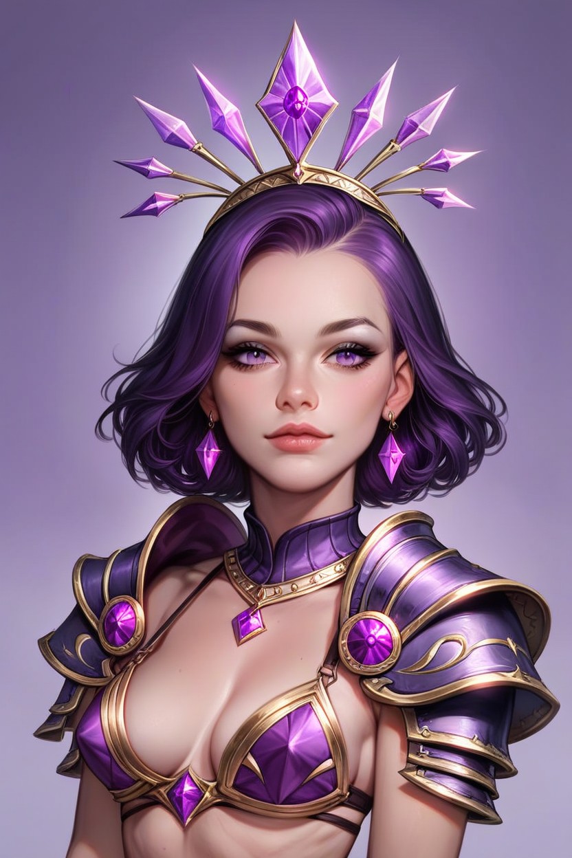 Purple Gems And Diamonds, Dynamic Triumphant Post, Girl With Purple Hair  And Purple Eyes ИИ порно