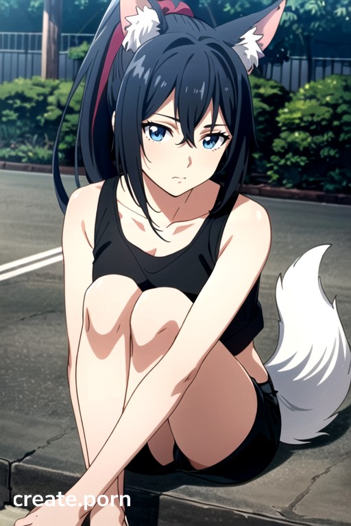 Anime Neko Fox - Fox Ears And Tail, Screencap, Long Hair In A Ponytail AI Porn