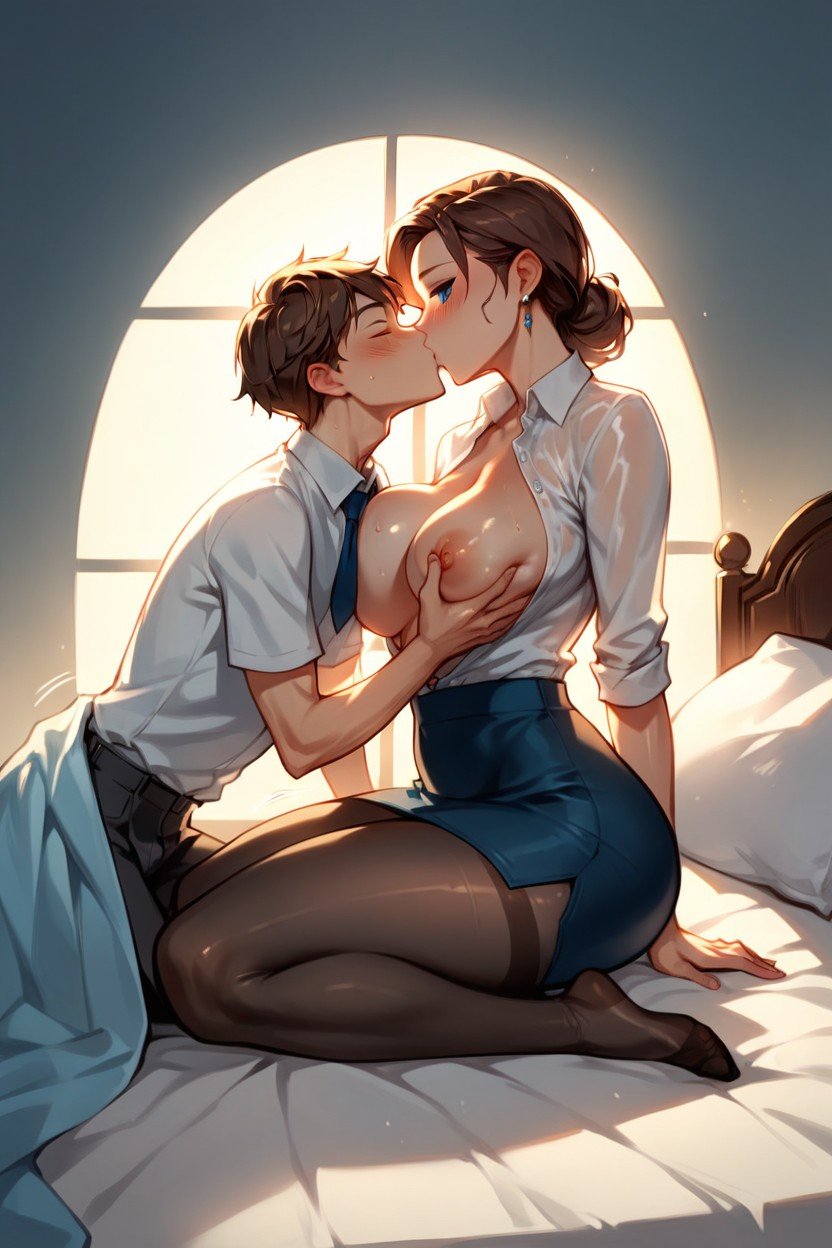Fit Boy, Boy Touching Girl Breast, Curvy Body Woman AI Porn