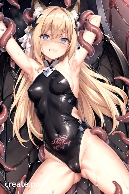 Ahegao, Blissful Smile, Womb Leaking Out Black Fluids Hentai AI Porn