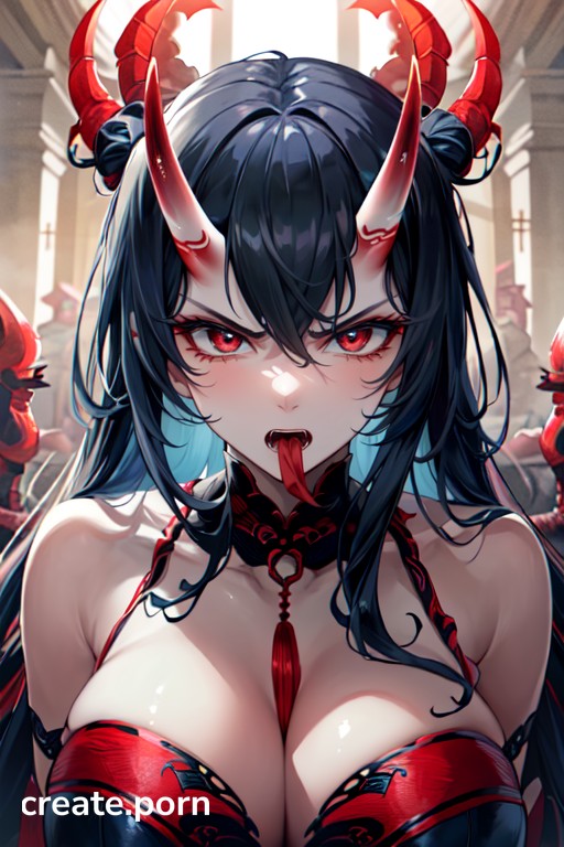 Female Supernatural Demon Porn - Large Breast, Devil, Red Eyes AI Porn