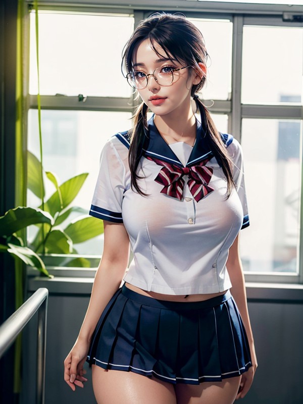 Curvy, Cowboy Shot, Glasses AI Porn