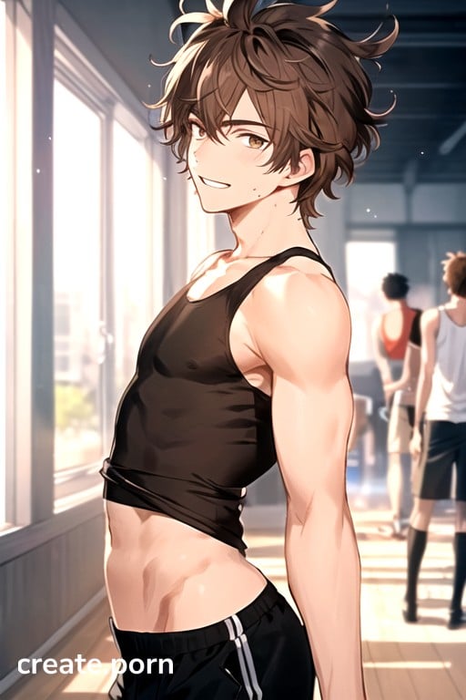 Cute Anime Boy Porn - Form Fitting Clothes, Sporty Shorts, Warm Anime AI Porn