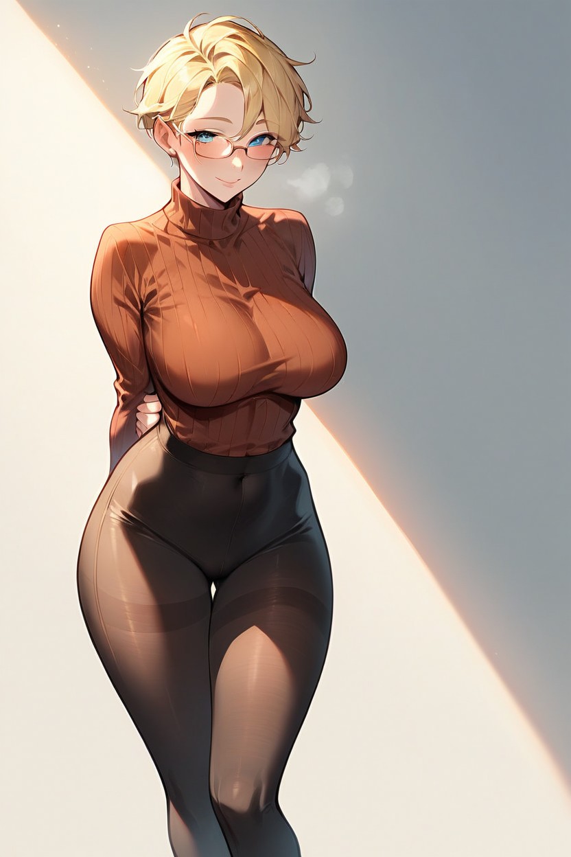 Mischievous (smiling While Blushing), Glasses, Very Short Hair ИИ порно