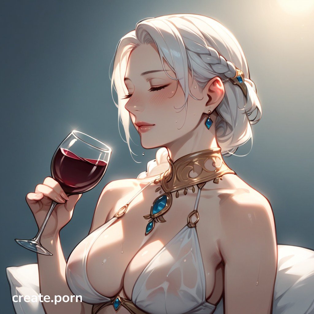 Wine Is Covers Her Lips, Ashamed, Beautiful Girl AI Porn