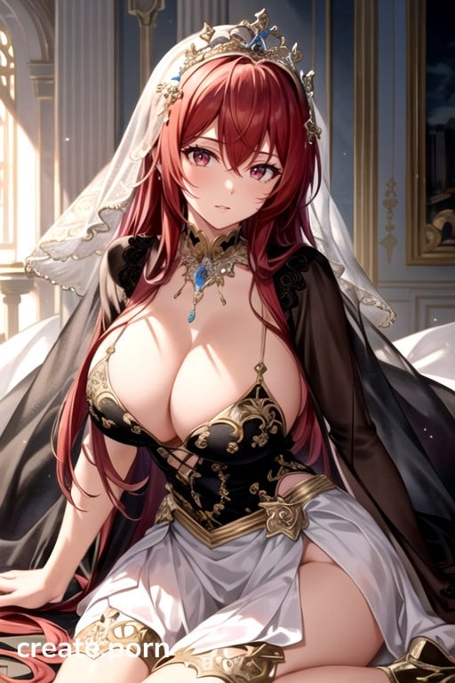 Royal Bridal Gown, Red Hair, Hourglass Silhouette Hentai AI Porn