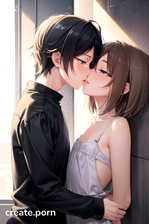 Small Breast, Kissing (1 Boy 1 Girl), Skinny Hentai AI Porn