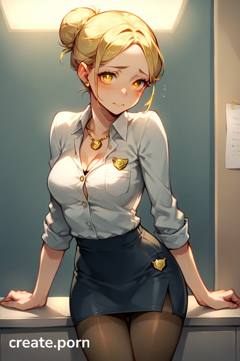 Badge On Chest, Cute Face, Pencil Skirt ИИ порно