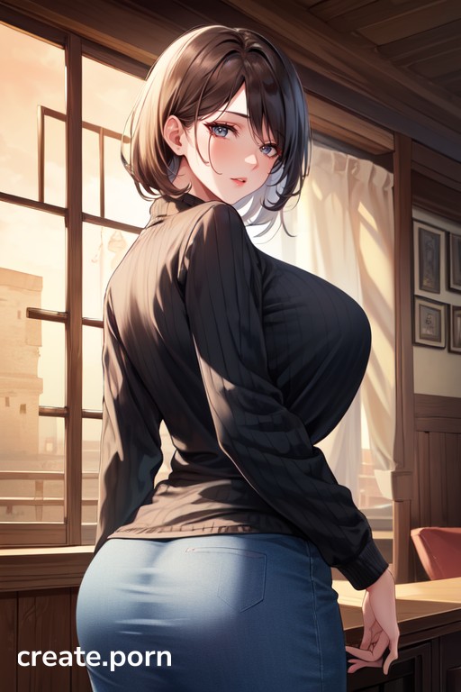 Asian, Sweater, Window With View AI Porn