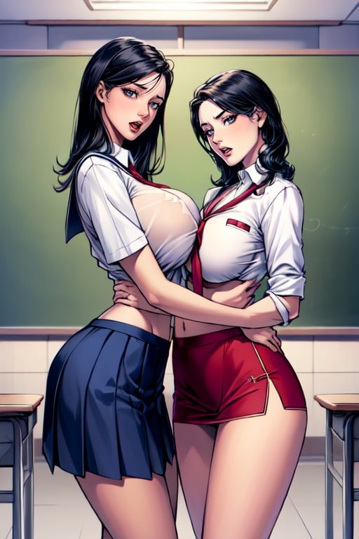 512px x 768px - Female Teacher And Schoolgirl, School Uniform, Full Body AI Porn