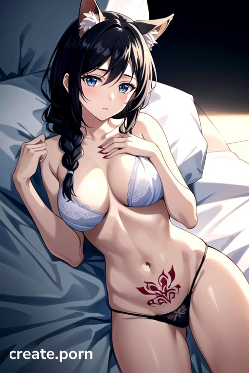 Lying On The Bed, Bare Chest, Black Background AI Porn