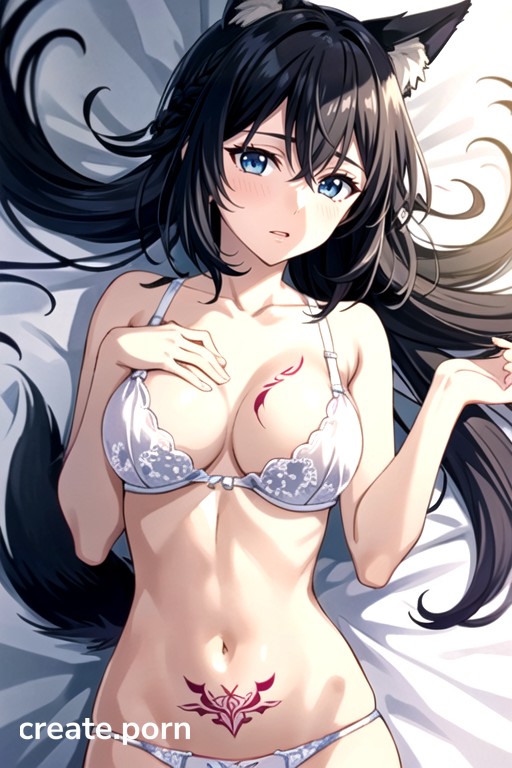 Black Hair Braided In A Ponytail, No Top, Beautiful Anime Woman AI Porn