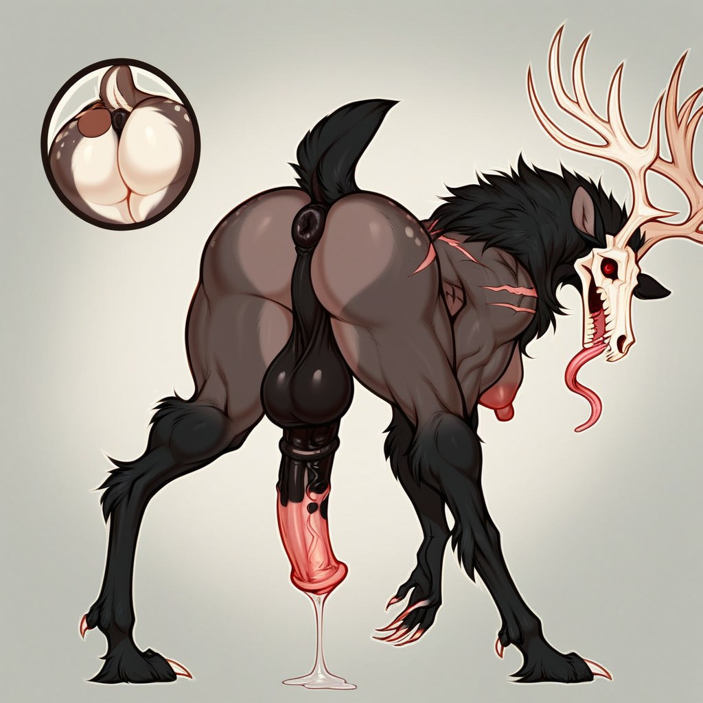 Equine Cock, Ebony Cock, Full Body Fur Furry AI Porn