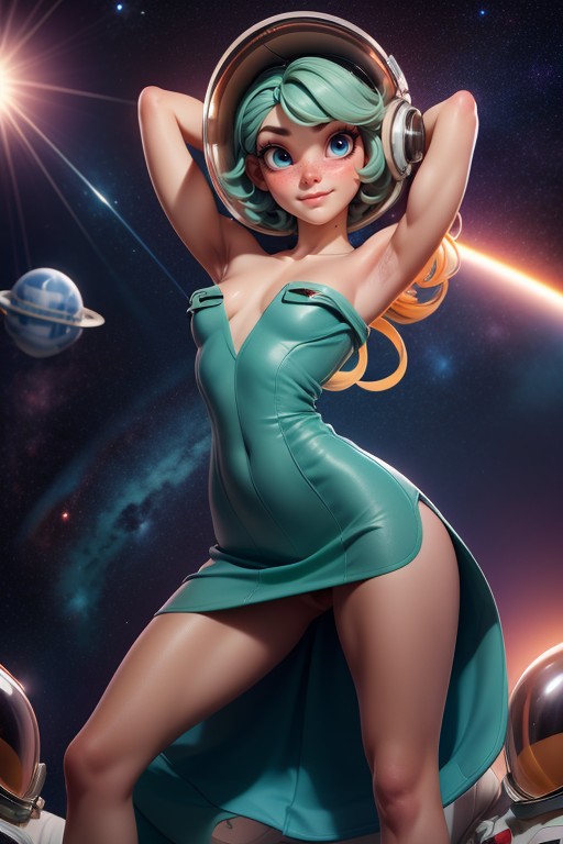 Green Skin, Hair Band, Legs Spread AI Porn