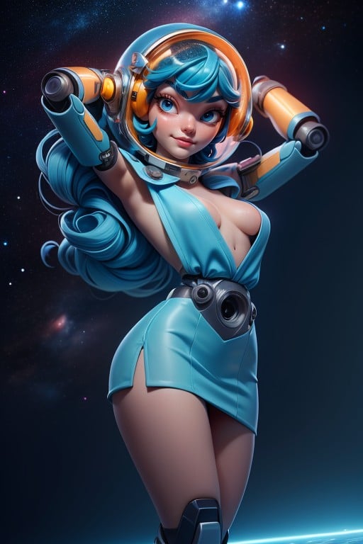 Green Hair, Robot Girl, Space Helmet AI Porn