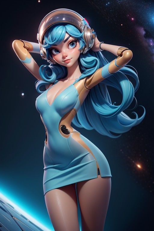 Blue Skin, Arms Up, Dress Pulled Up AI Porn