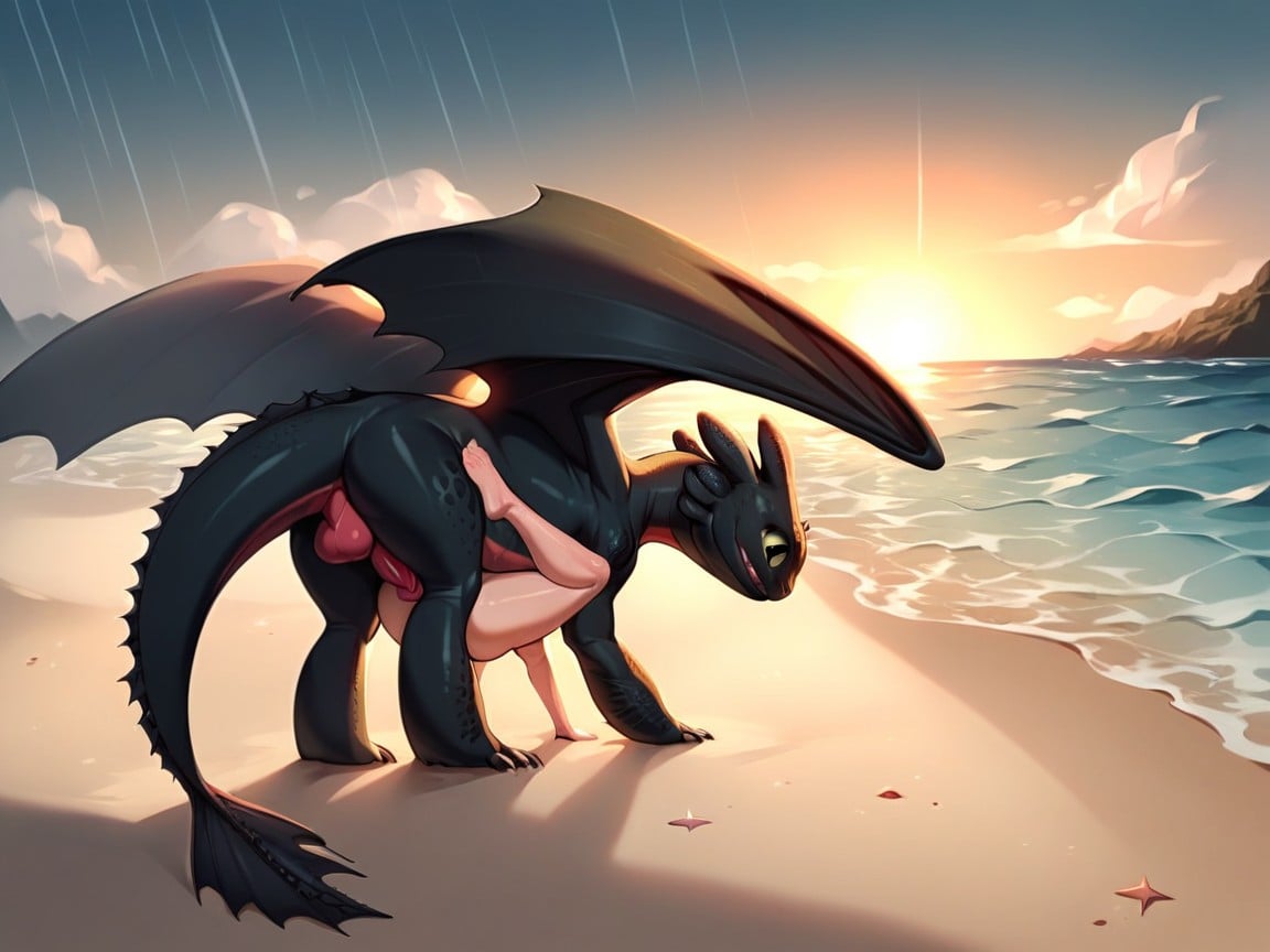 Sunset, Full Body, Small Humanfucked By Toothlessgigantic Dragon AI Porn