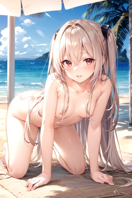 Front View, Red Eyes, Beach AI Porn