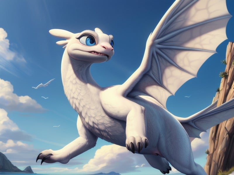 Flying, Light Fury From How To Train Your Dragon, Blue Vagina Furry AI Porn