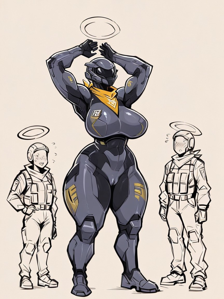 Featureless Face, Technological Skinsuit, Jet Black Armor Furry AI Porn