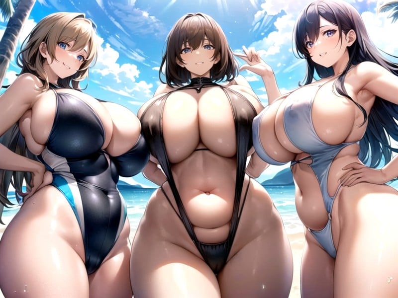 At Beach, Wink, Wind In Hair AI Porn
