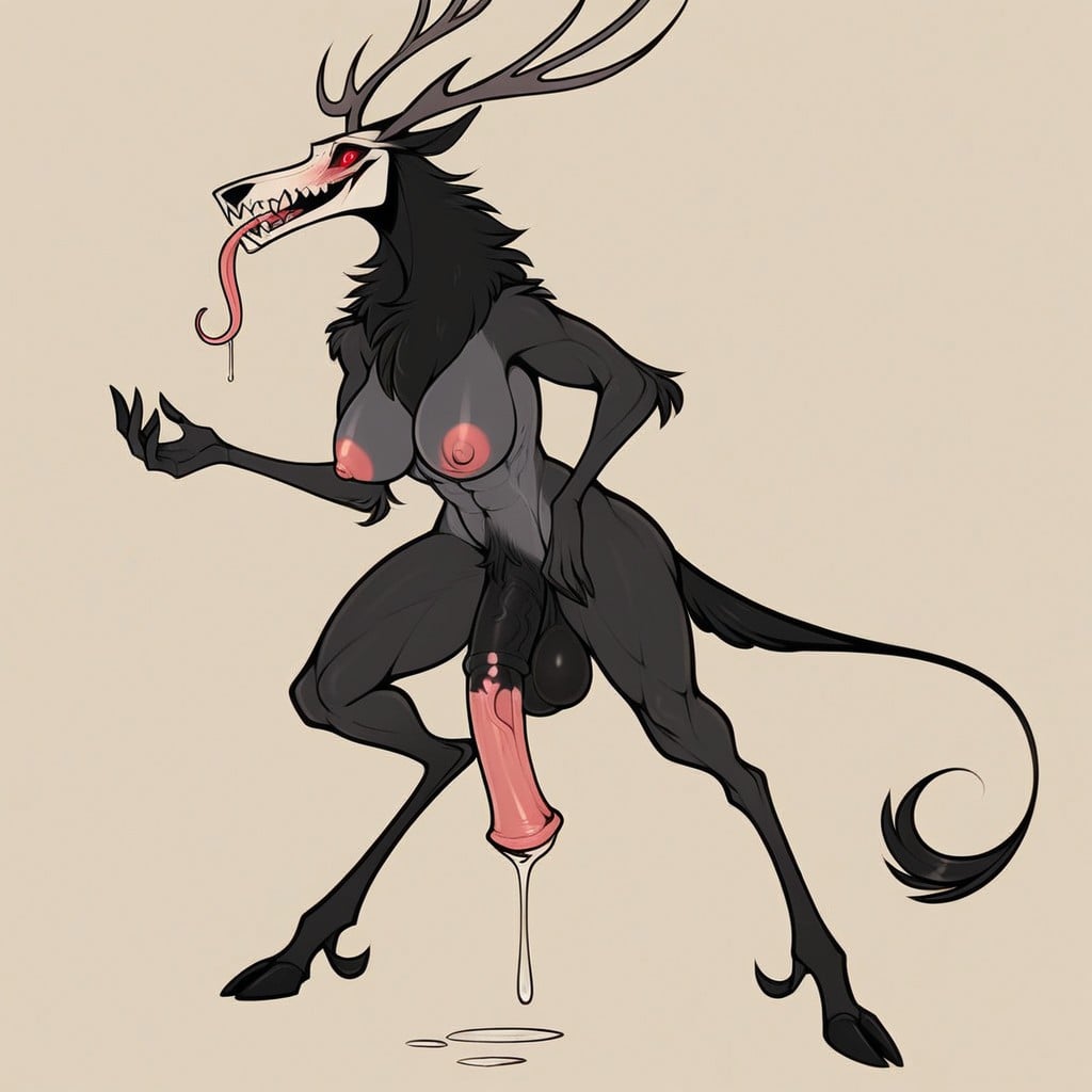 Dark Fur, Toned Body, Detailed Skull Furry AI Porn