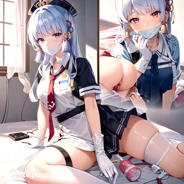 Operating Room Bed, White Surgical Latex Gloves, Peeing AI Porn