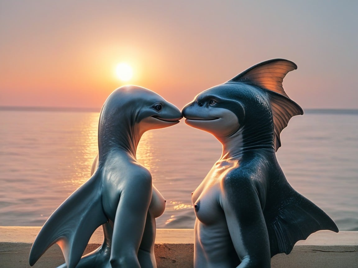 Dolphin, Side View, Half In Ocean Furry AI Porn