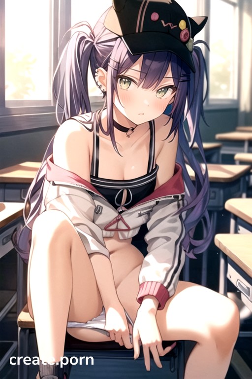 Tokoyami Towa , Sitting Down Legs Spread, Pulling Down Panties AI Porn