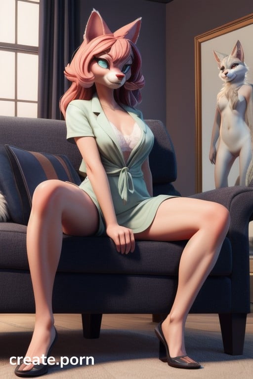 3d (cartoon), Sitting Down Legs Spread, Skinny Furry AI Porn