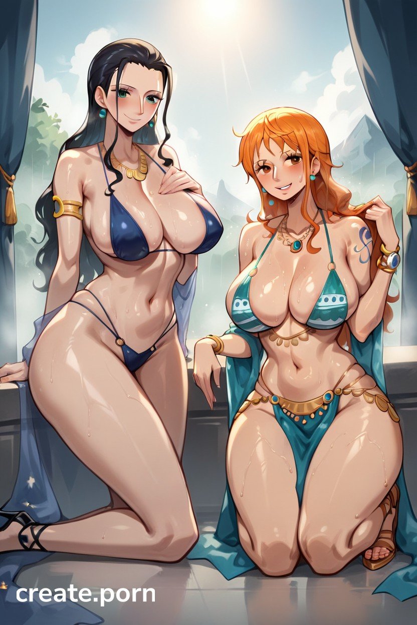 Nico Robin Licking Feet Of Nami With Horny Expression, Drooling, Woman Furry KI Porno