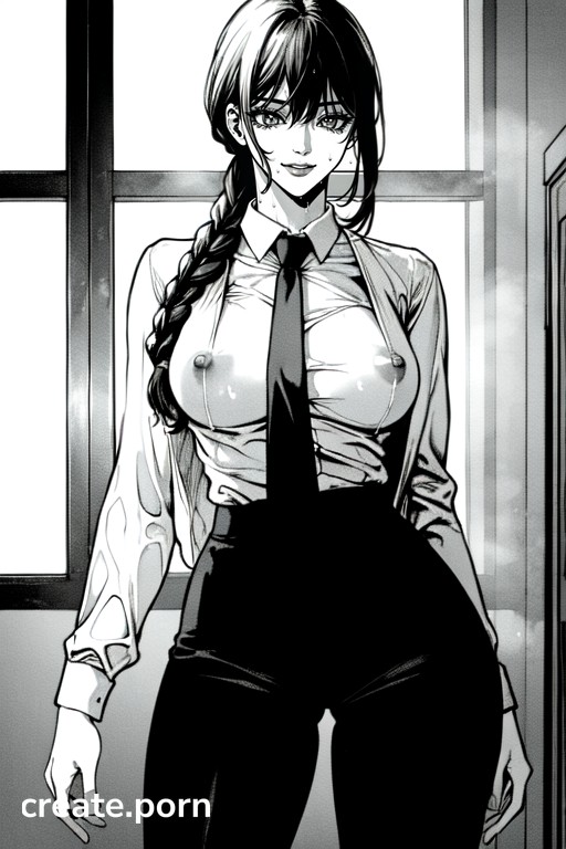 Manga (blanco Y Negro), Ropa Abierta, Makima (chainsaw Man) Furry IA
