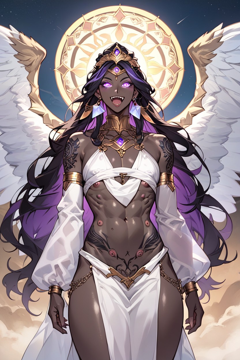 紫の目, Wolf ; Furry ; Goddess ; Angel Aureole; Divine Aura ;, 濃い茶色の肌AIポルノ