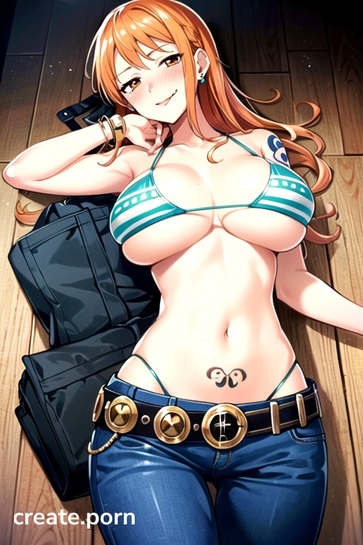 Medium Breast, Mischievous (smiling While Blushing), Nami (one Piece) AI Porn