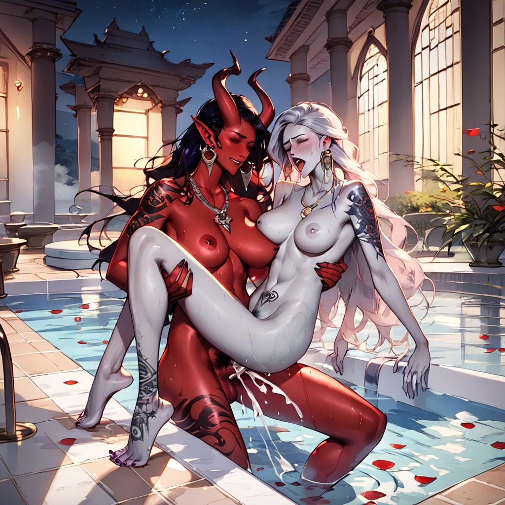 Night Time, Pale Skin Girl, Earrings AI Porn