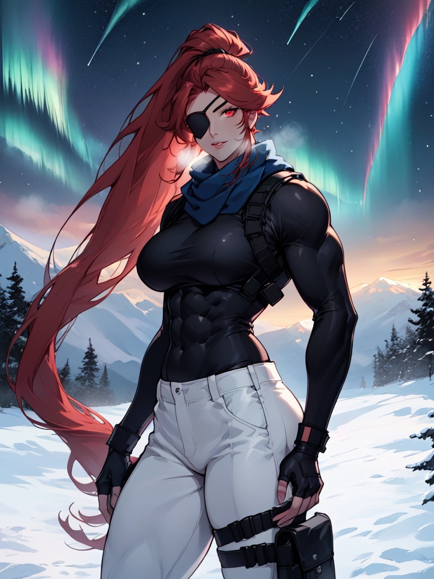 Night, Skintight Black Shirt, Black Fingerless Gloves Hentai AI Porn