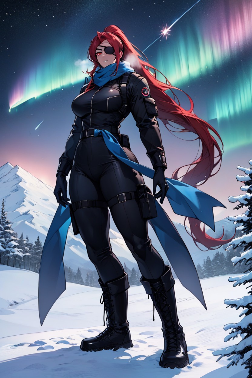 Eyepatch On Left Eye, Facing Us, Hands On Her Hips Hentai AI Porn