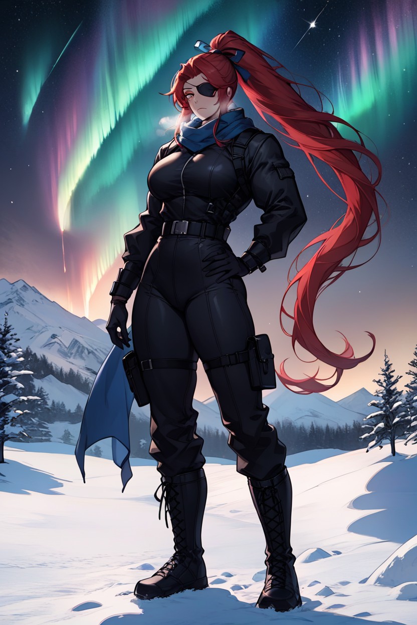 Extremly Muscular, Night Sky Filled, Ponytail Tied With A Ribbon Hentai AI Porn