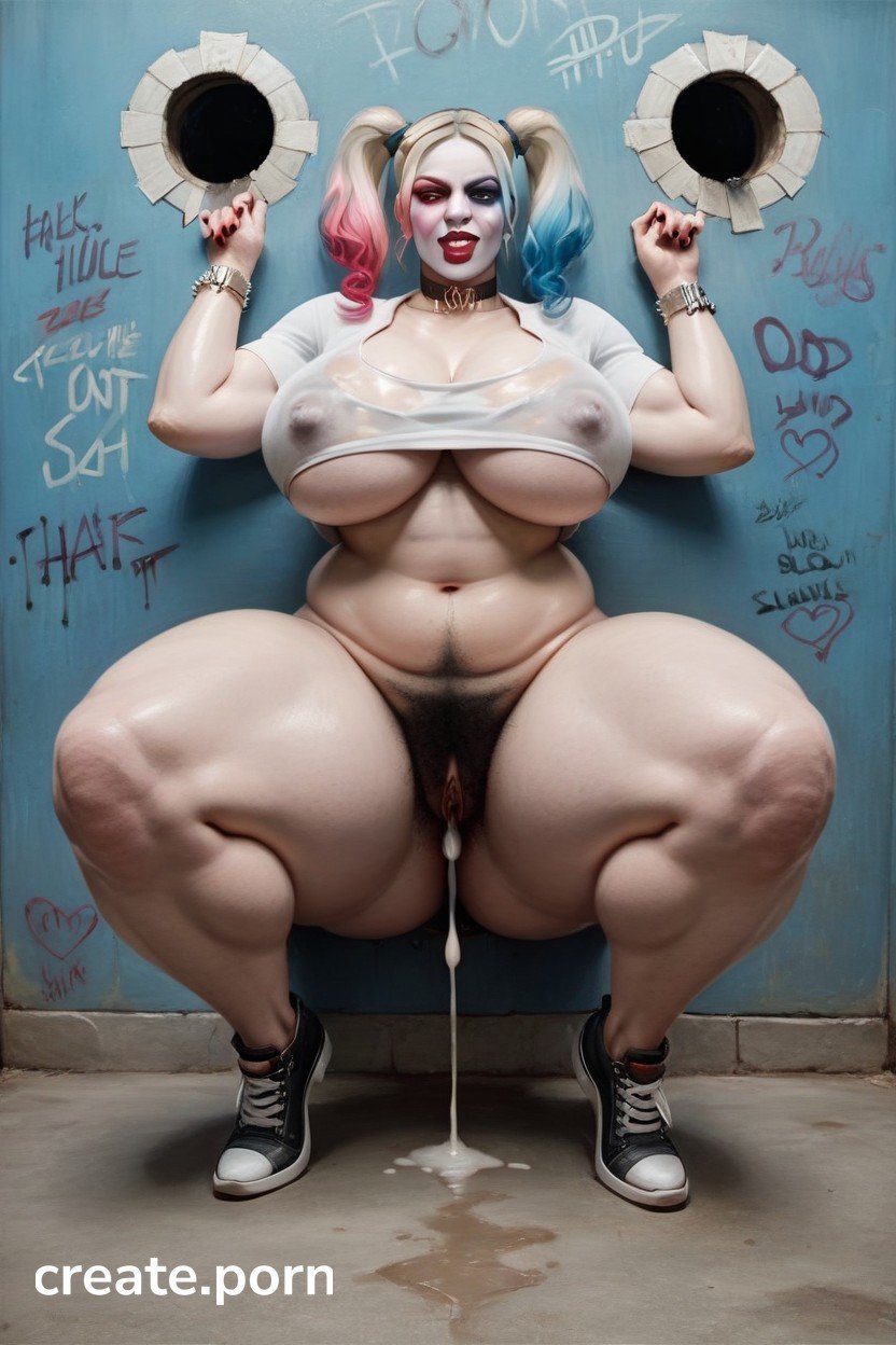 Graffiti And Writing On Walls, Harley Quinn, Glory Hole On Each Wall With  Huge Cum Dripping