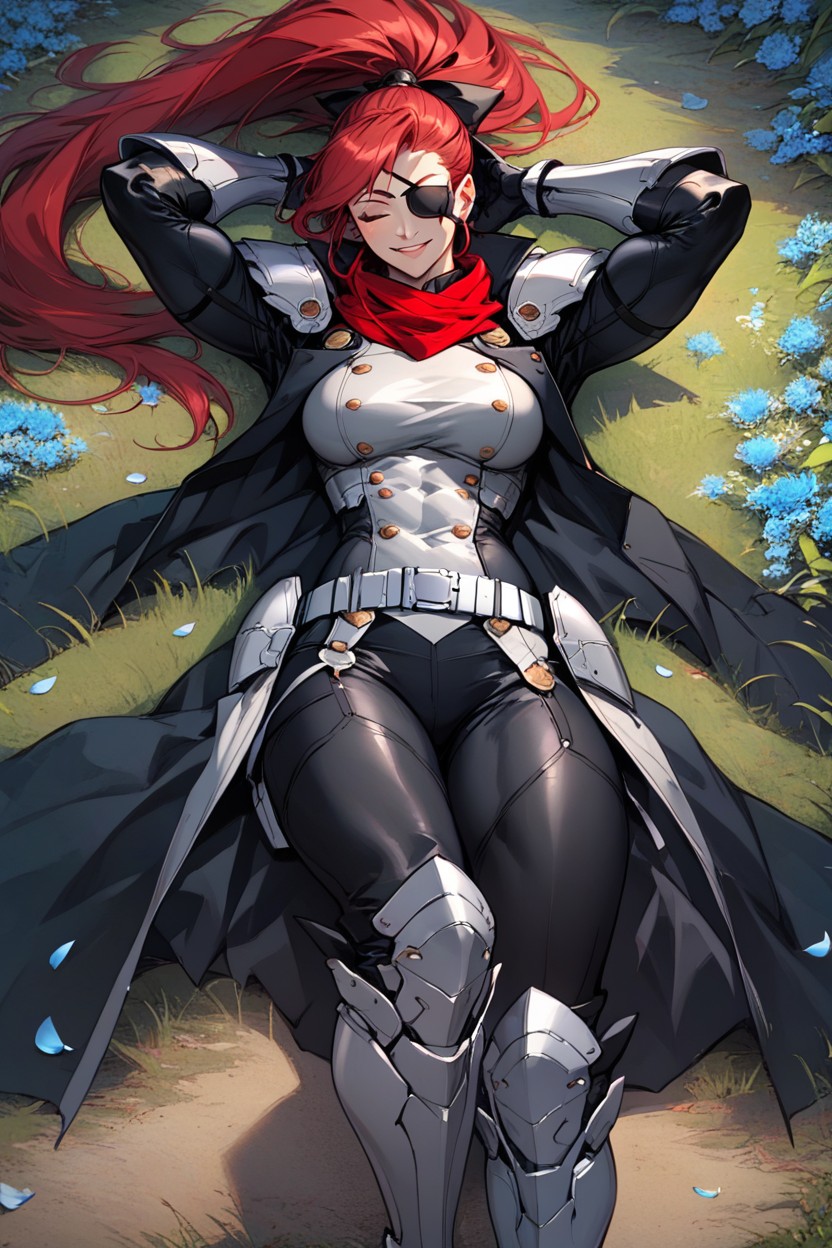 White Tanned Skin, Flower Petals On The Ground, Happy AI Porn