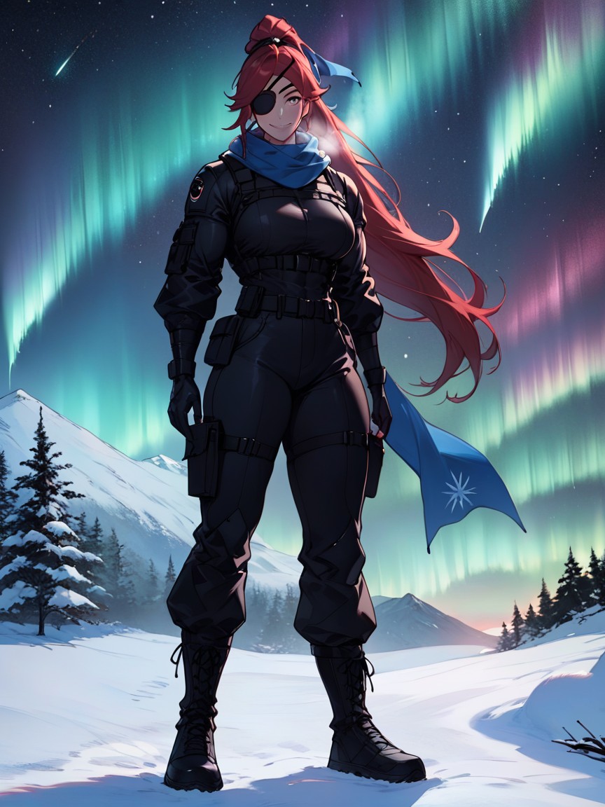 Blue Scarf, Medium Sized Breasts, Full Body Hentai AI Porn