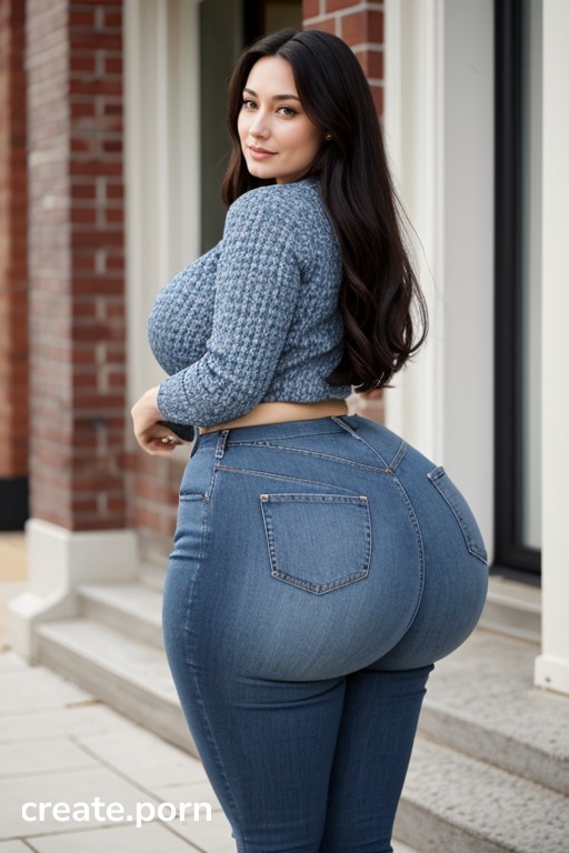 Dumptruck Ass, Black Hair, Tailbone-length Hair In A Long-sleeved AI Porn