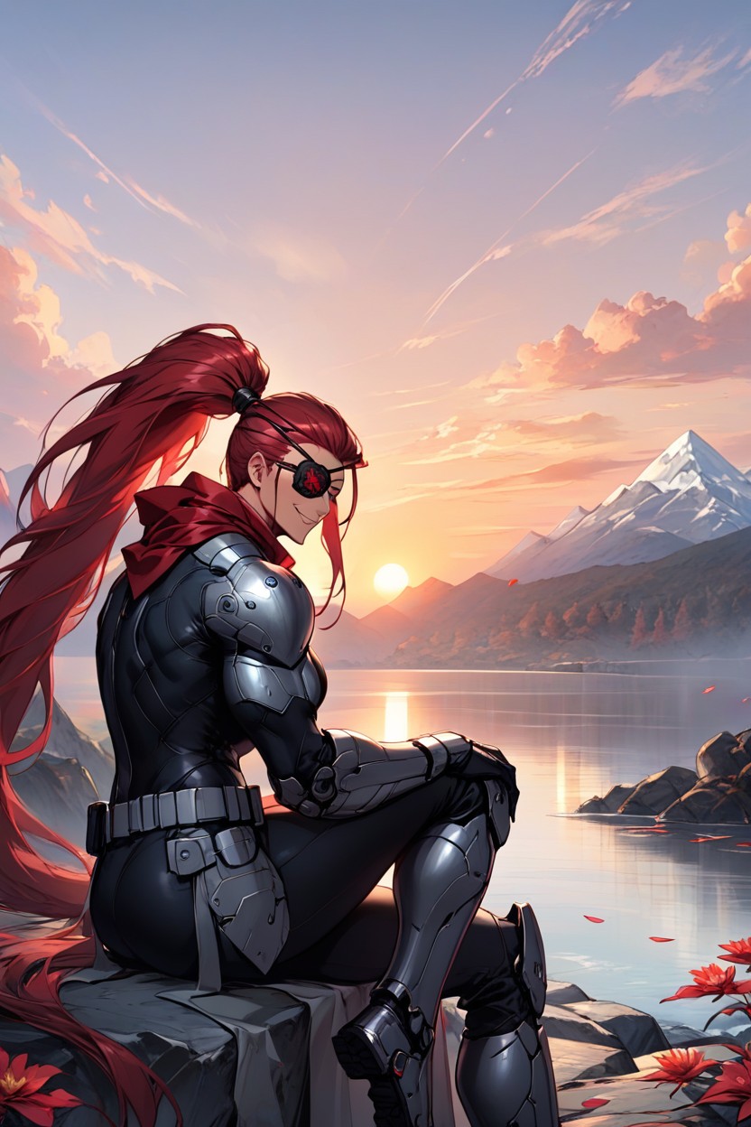 Eyepatch On Left Eye, Black Pants, Long Strands Of Hair On The Front Hentai AI Porn