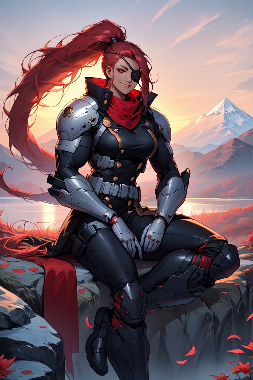 Black Pants, Smiling, Long Strands Of Hair On The Front Hentai AI Porn