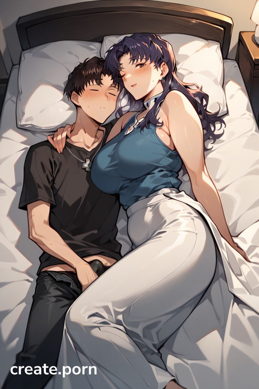 He Is Cuddling Her From Behind, Boy's Pants Bulge Rubbing Against Her, Boy Is Lying Next To Her Furry AI Porn